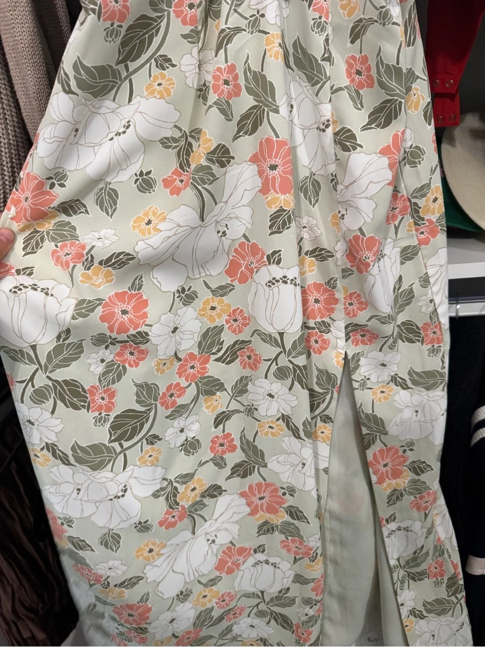 Abercrombie & Fitch Floral Maxi Dress in Cream with Pink & Green Print